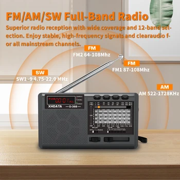 XHDATA D-368 – Receptor portátil con FM/AM/SW y Bluetooth